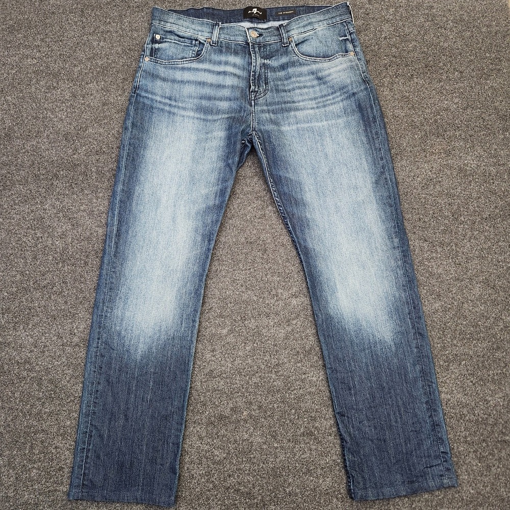 7 For All Mankind Mens 36 The Straight Blue Medium Wash Denim Jeans Stretch